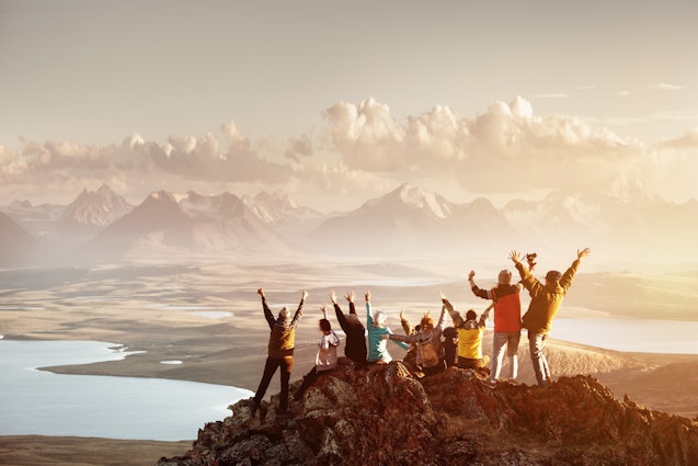 Group travellers on a mountain