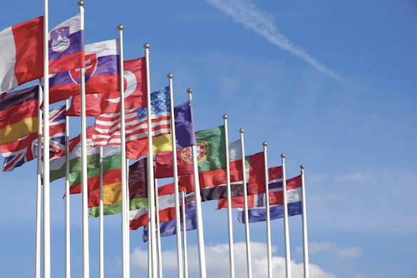 World flags blowing in wind