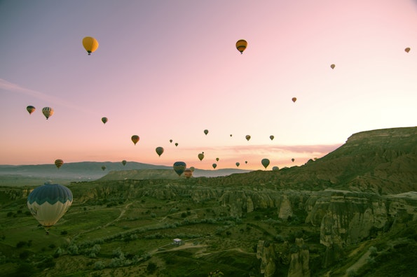 Hot air balloons at sunset