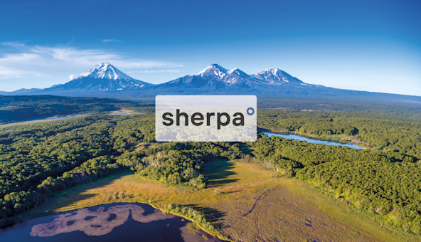Sherpa logo against mountain background
