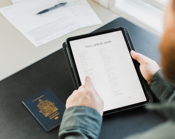 A visa application on an iPad