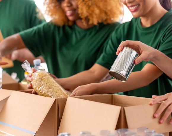 Volunteers helping with food