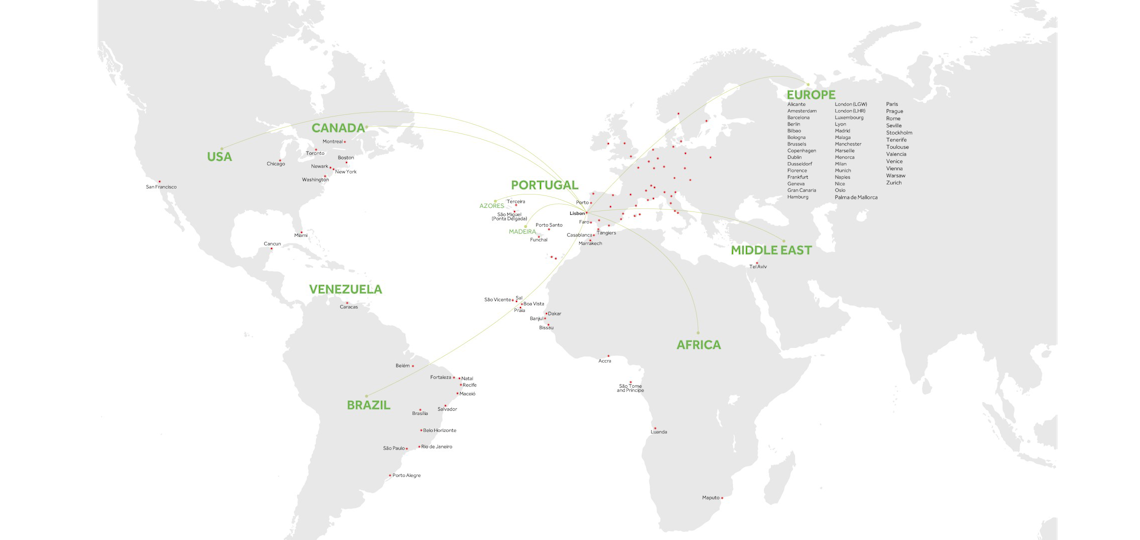A route map for TAP Air Portugal