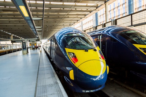 Trains waiting at a station