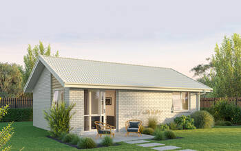 Minor dwelling Signature Home with light brick cladding and light grey tile roofing