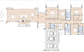 Four bedroom single level house plan over 300m2 with triple car garaging