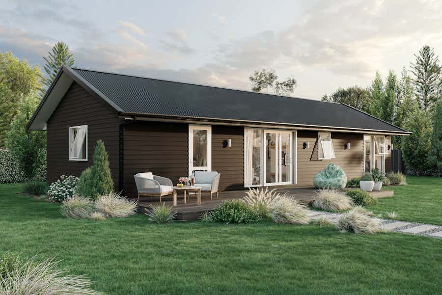 Minor Dwelling House with black weatherboard cladding and decking