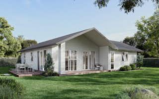 Two bedroom white weatherboard home with single car garage