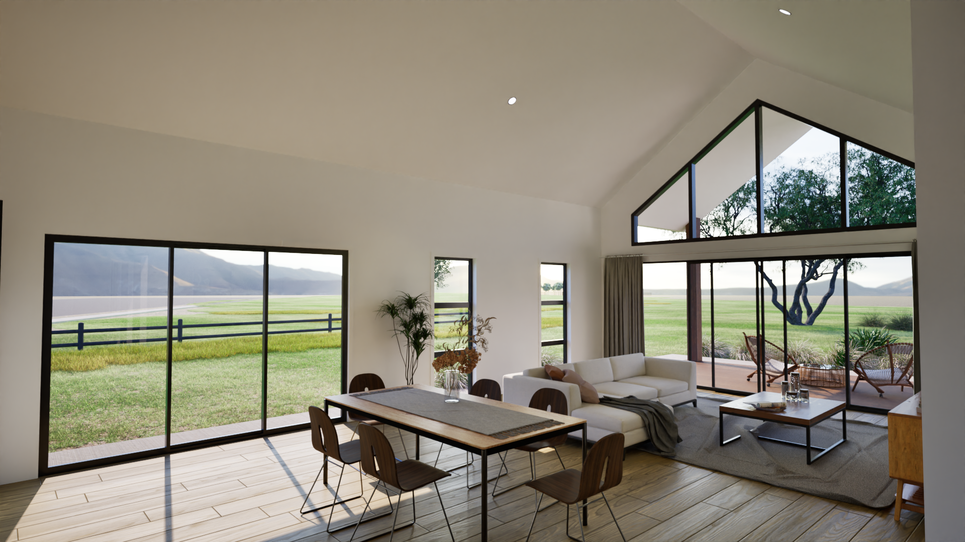 Signature Homes showhome with open-plan living, vaulted ceiling, and indoor-outdoor flow.