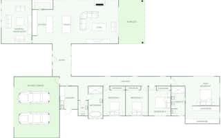 Signature Homes showhome floor plan featuring open-plan living, four bedrooms, and double garage.