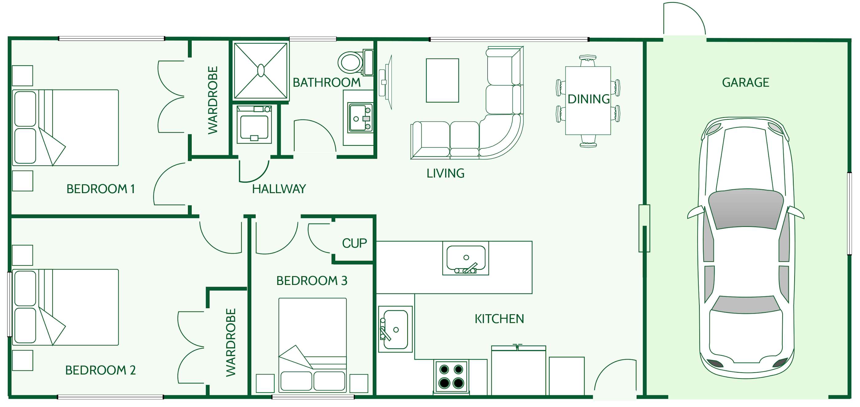 3 bedroom minor dwelling house plan with single car garage