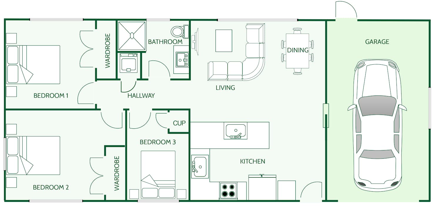 3 bedroom minor dwelling house plan with single car garage