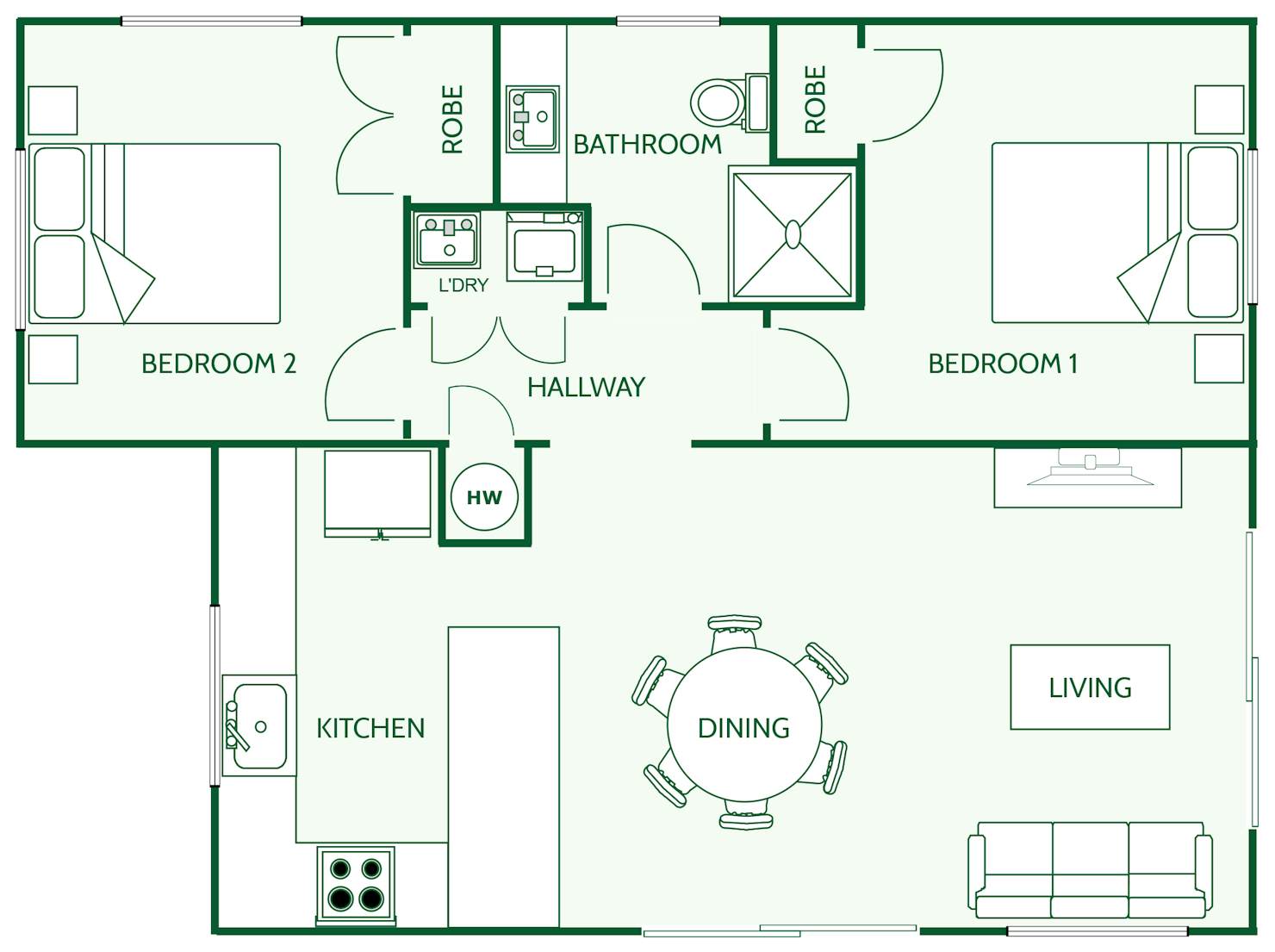 Signature Homes minor dwelling house plan with two bedrooms measuring 60m2