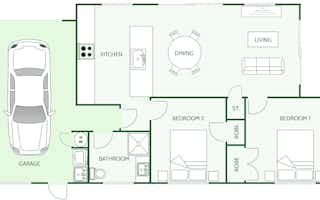 Minor dwelling house plan with two bedrooms by Signature Homes with internal access single car garaging