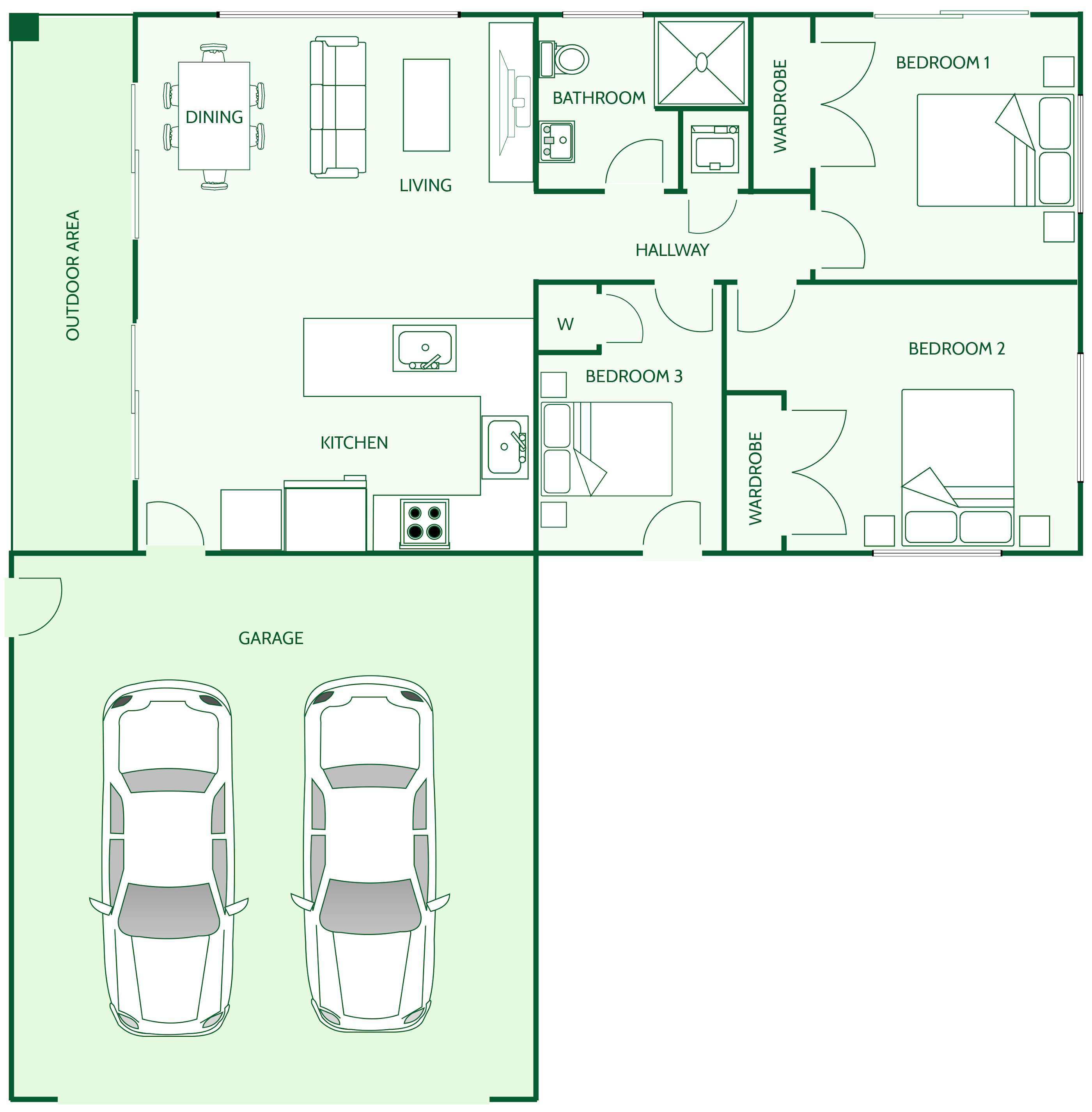 Signature Homes three bedoom minor dwelling house plan with double car garaging