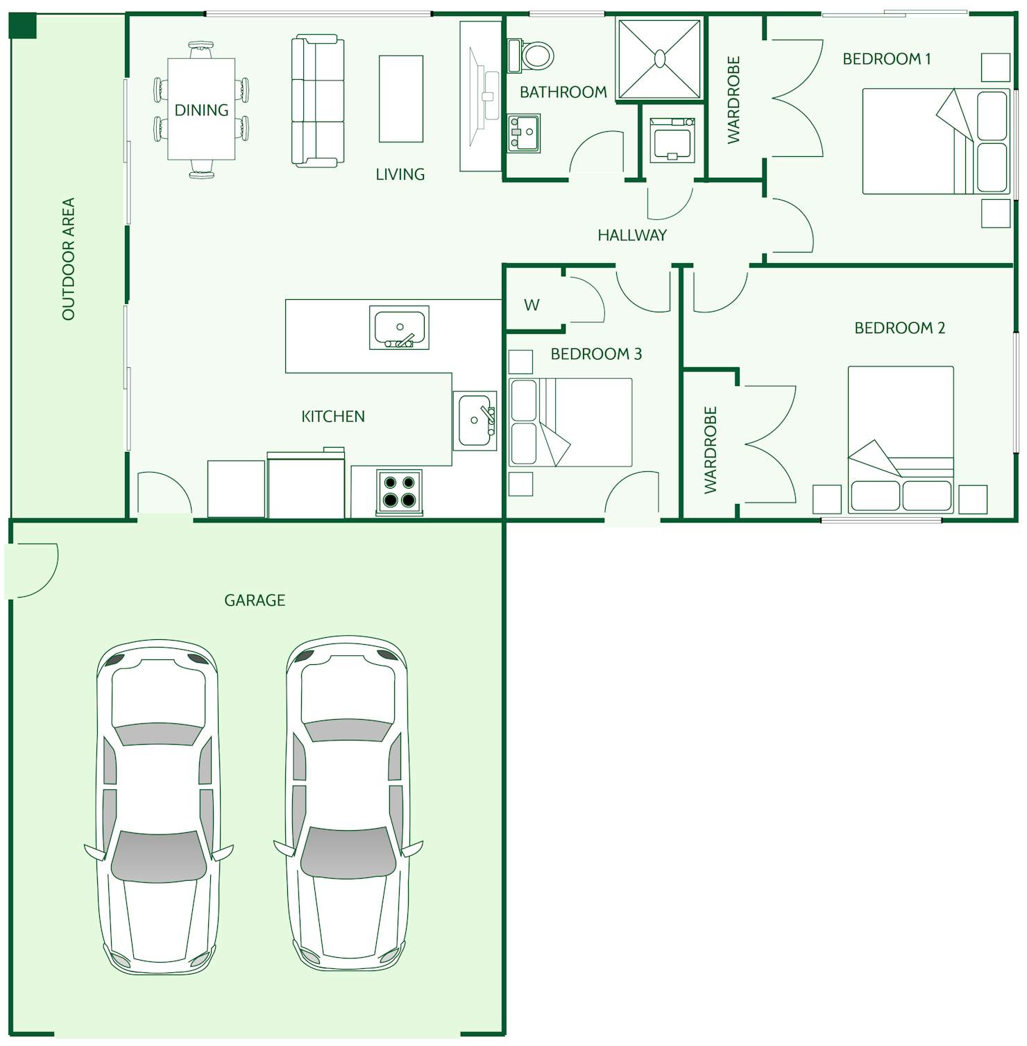 Signature Homes three bedoom minor dwelling house plan with double car garaging