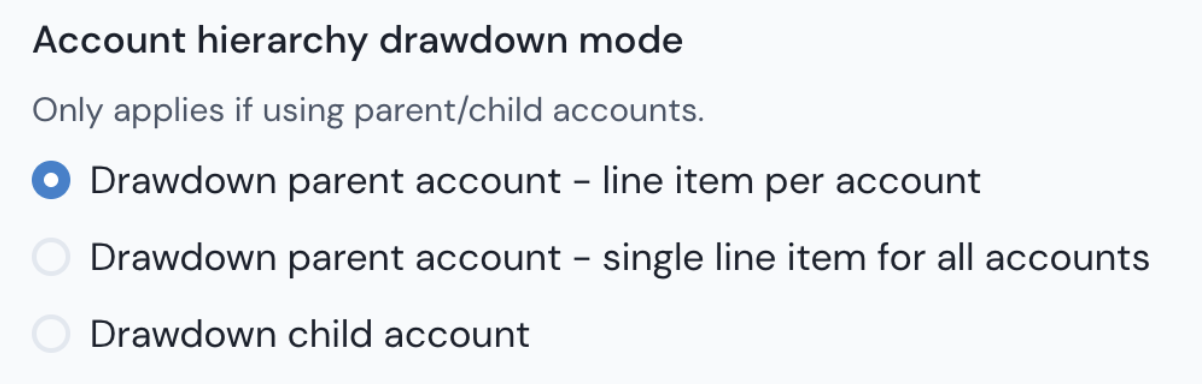 Account hierarchy drawdown mode | m3ter docs image