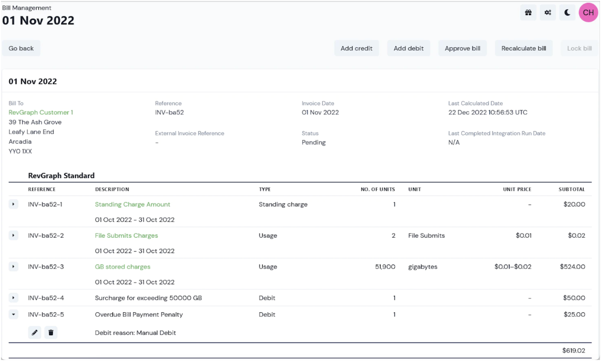 Debit Line Items | m3ter docs