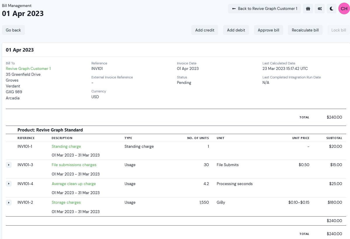 Example of invoice in m3ter