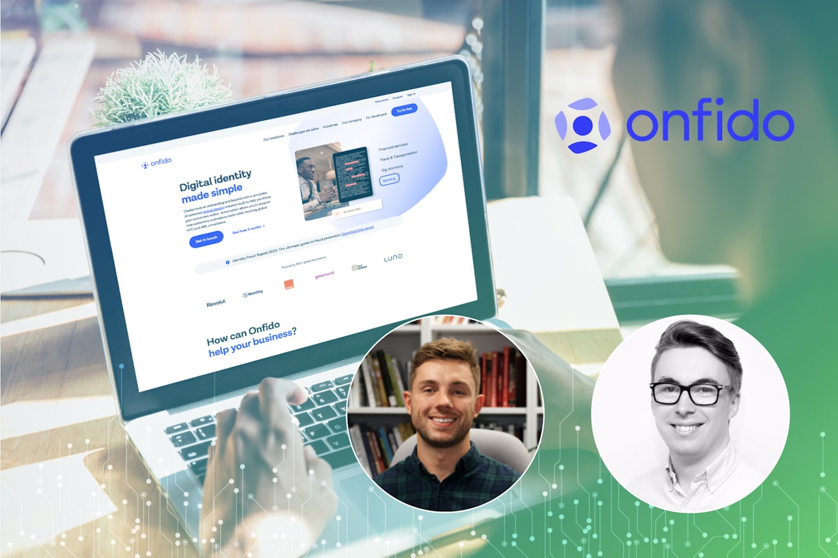 Onfido logo with Gordon Laing