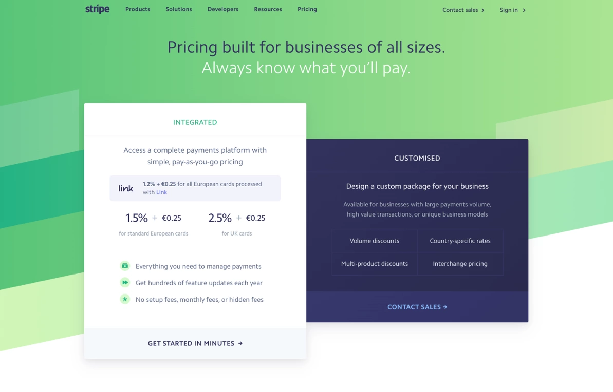 stripe pricing page