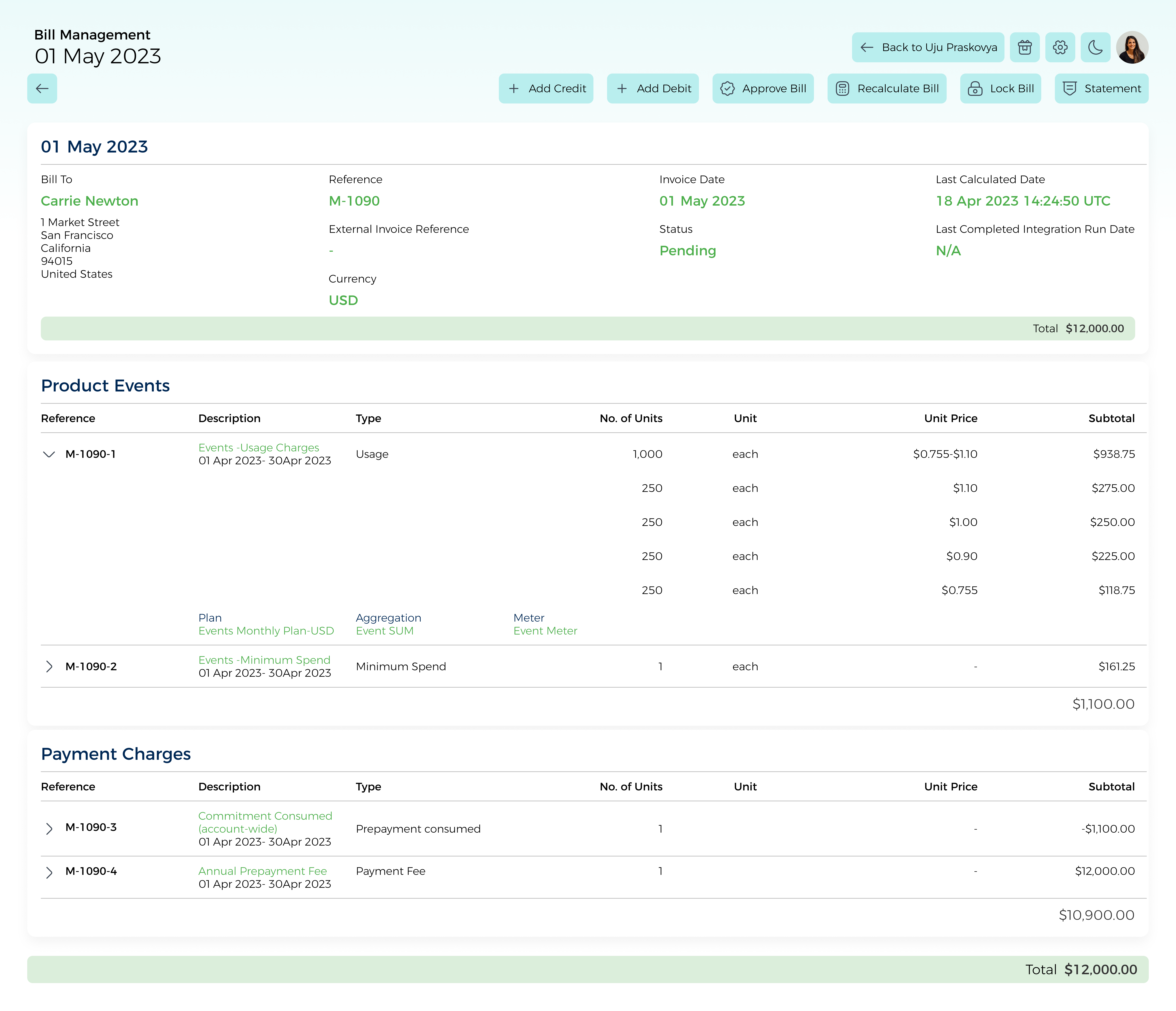 example of bill in m3ter