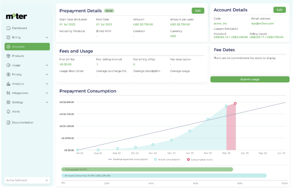 prepayment consumption in m3ter bill