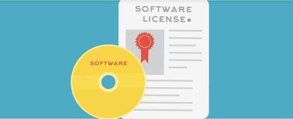 cartoon of software license on CD