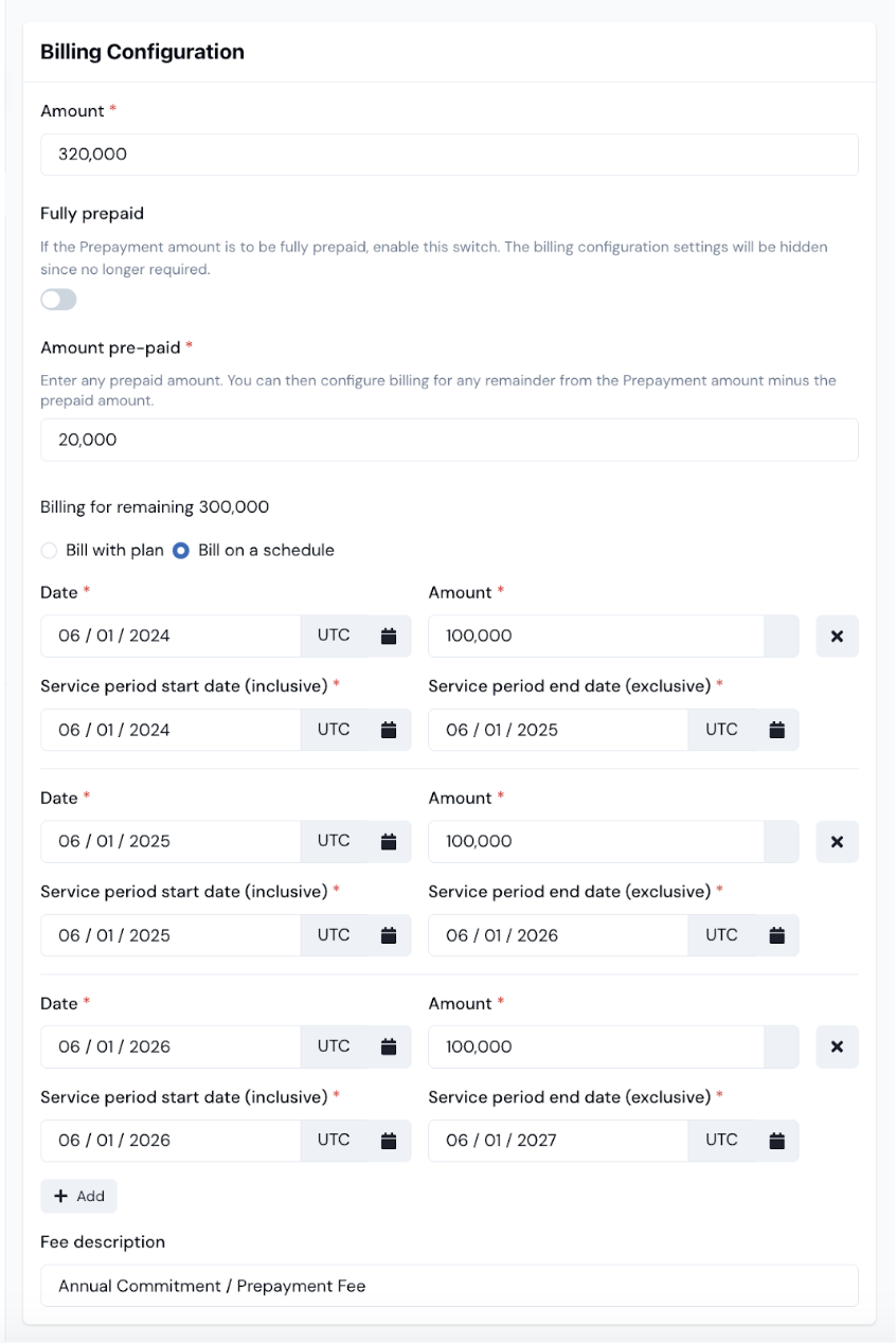 Screenshot of Commitment billing in m3ter