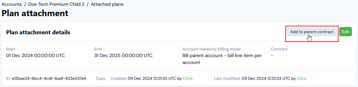 attach contract - add to parent contract