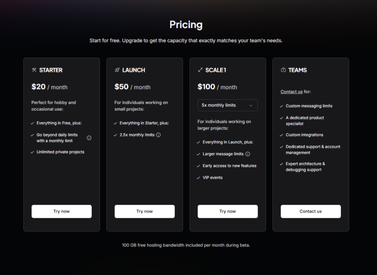 Lovable pricing page