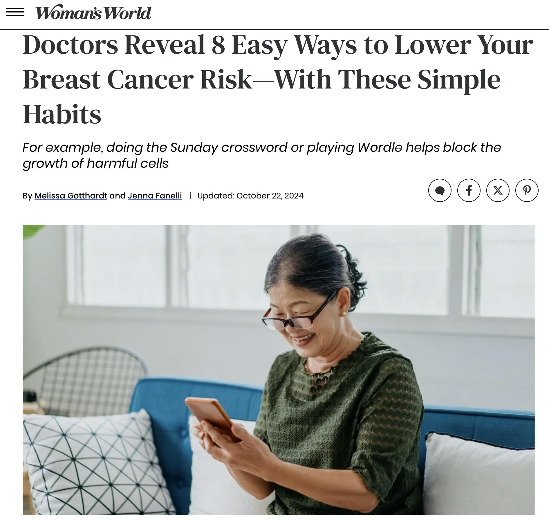 Woman's World: Doctors Reveal 8 Easy Ways to Lower Your Breast Cancer Risk
