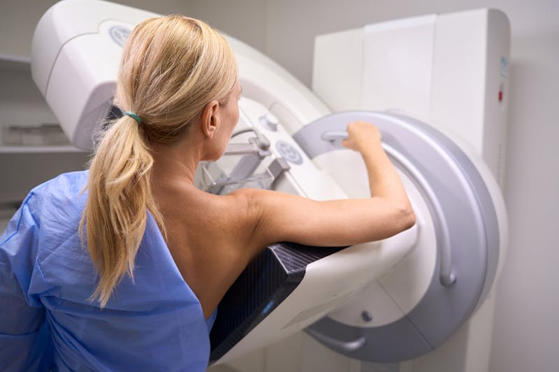 Woman getting a mammogram