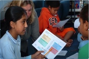 Teacher with students in a classroom