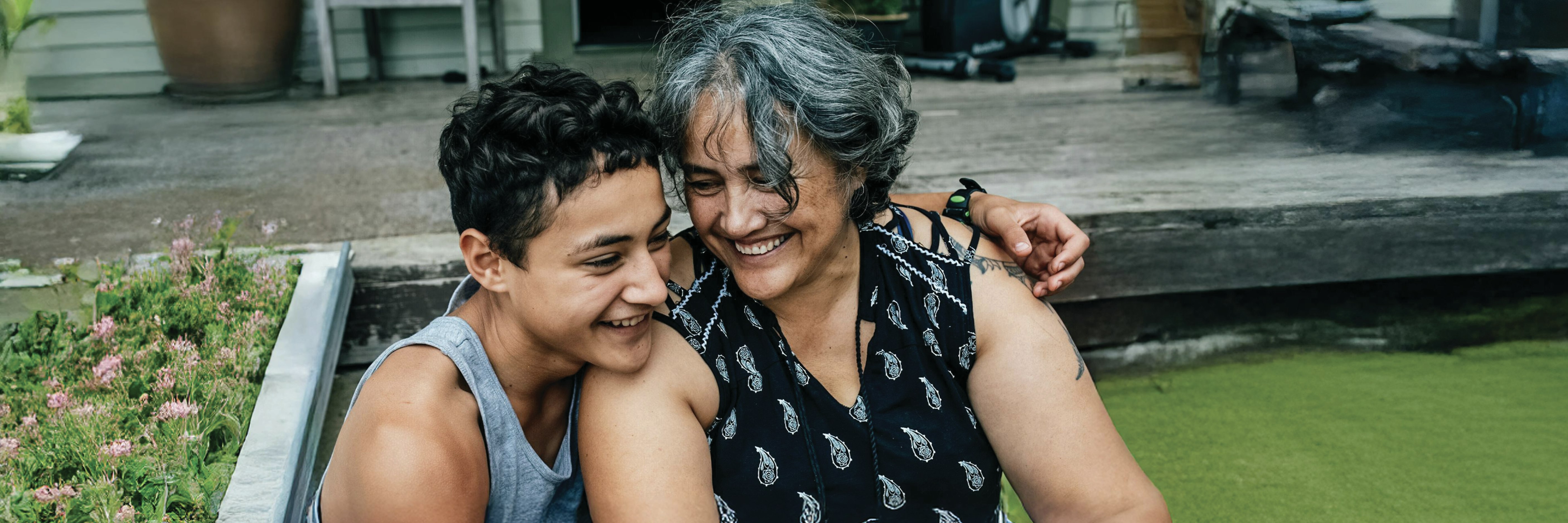 Māori woman and young boy