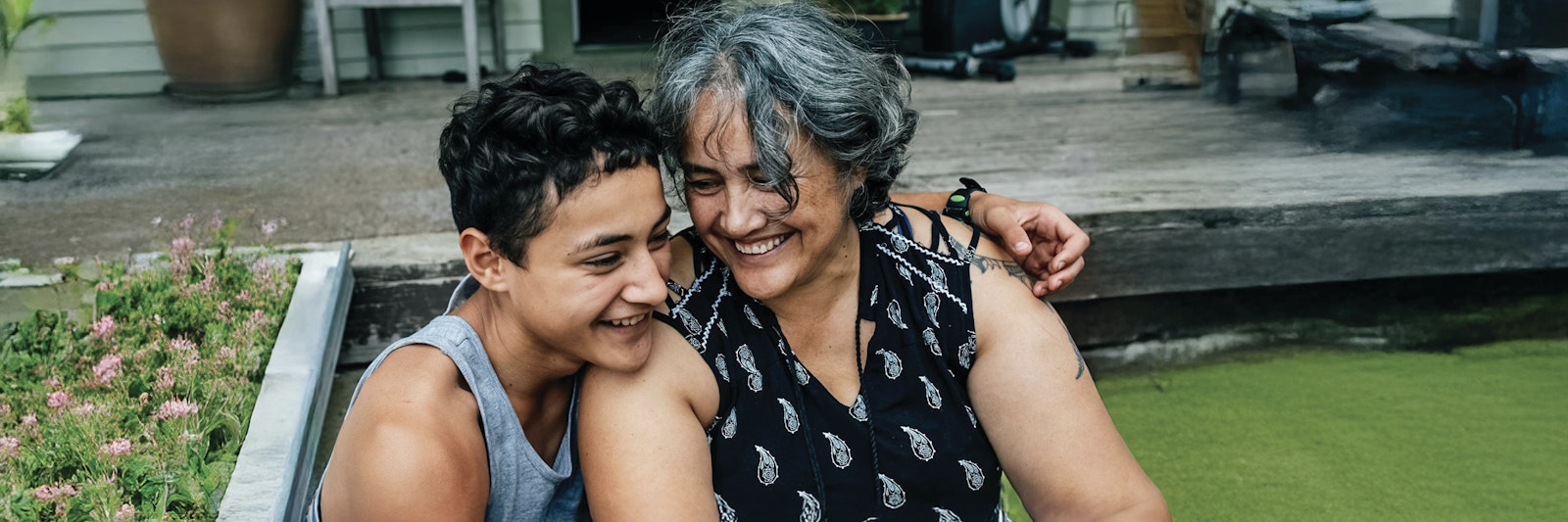 Māori woman and young boy