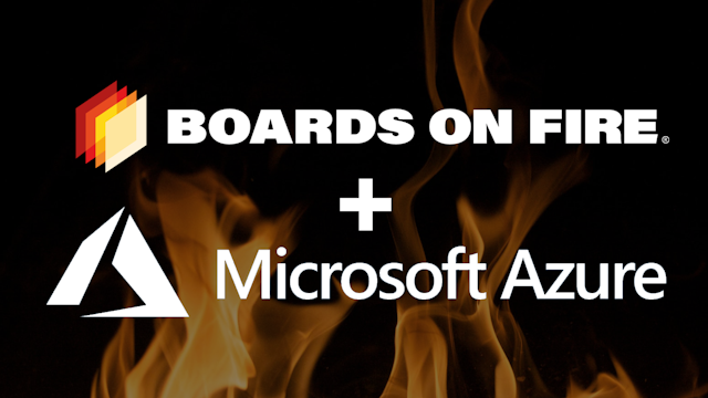 Bild med Boards on Fires logotyp tillsammans med Microsoft Azures logotyp.