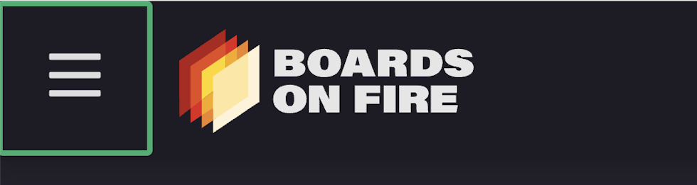 Vänstermenyn i Boards on Fire