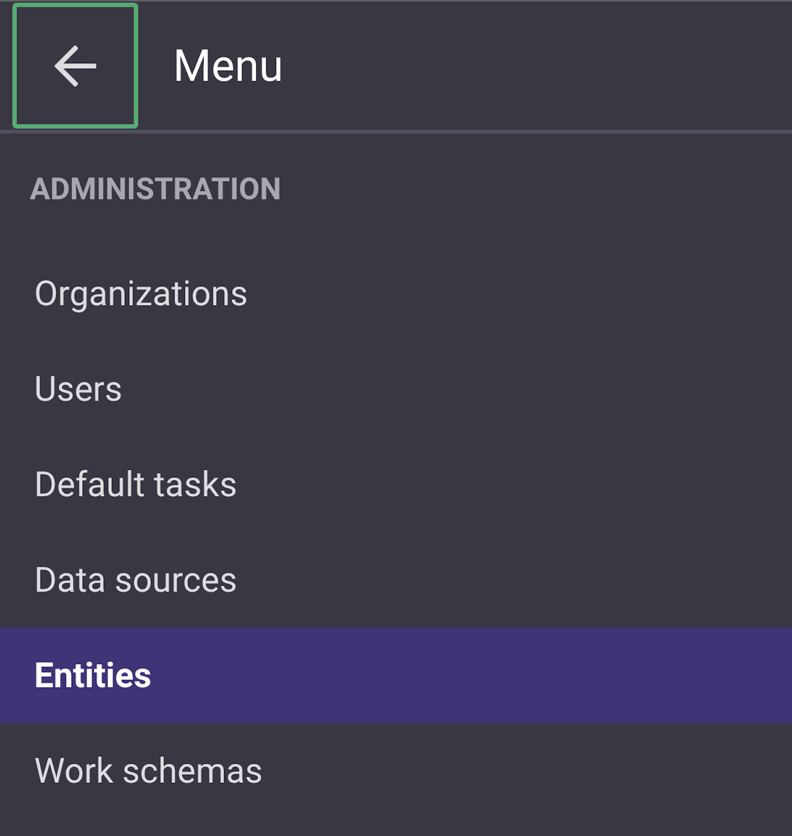 Menu for entities.