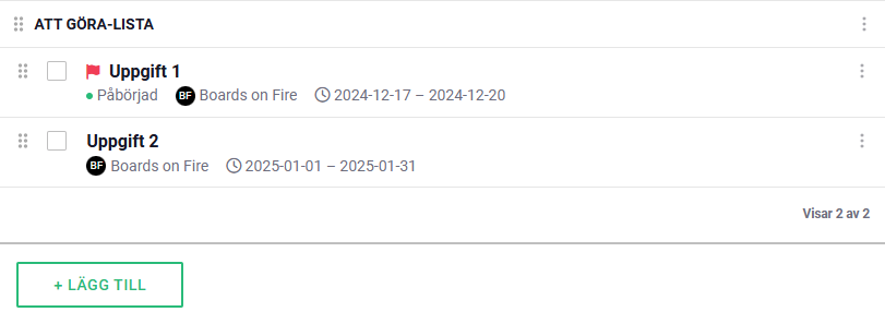 Att göra-lista uppgifter Uppgifter i att göra-listan