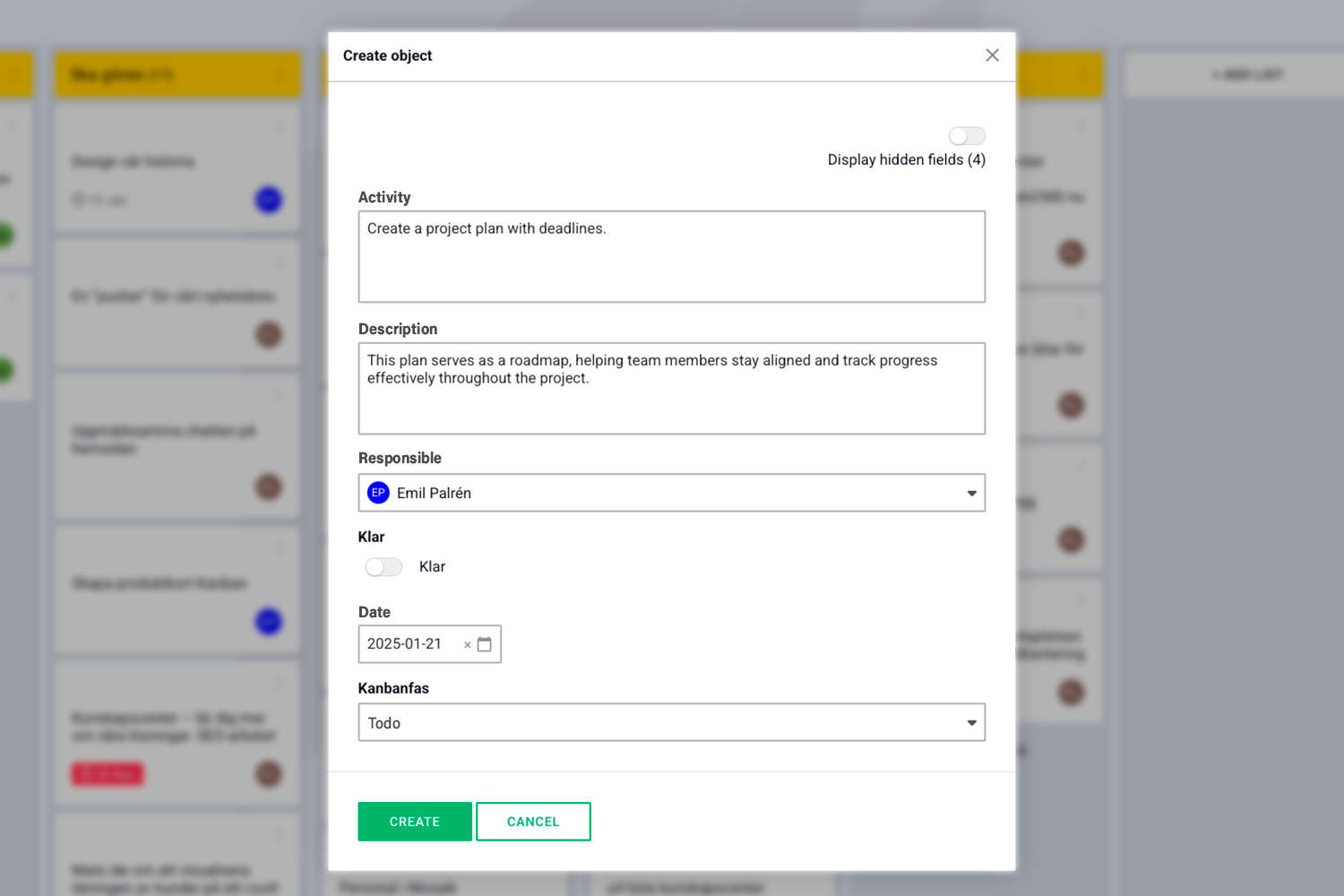 Add an activity in Boards on Fire’s KanBan board settings