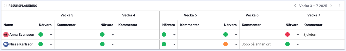 Resursplanering veckovy Veckovy i resursplaneringen