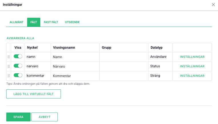 Inställningar i resursplaneringen Inställningar i resursplanerings komponenten