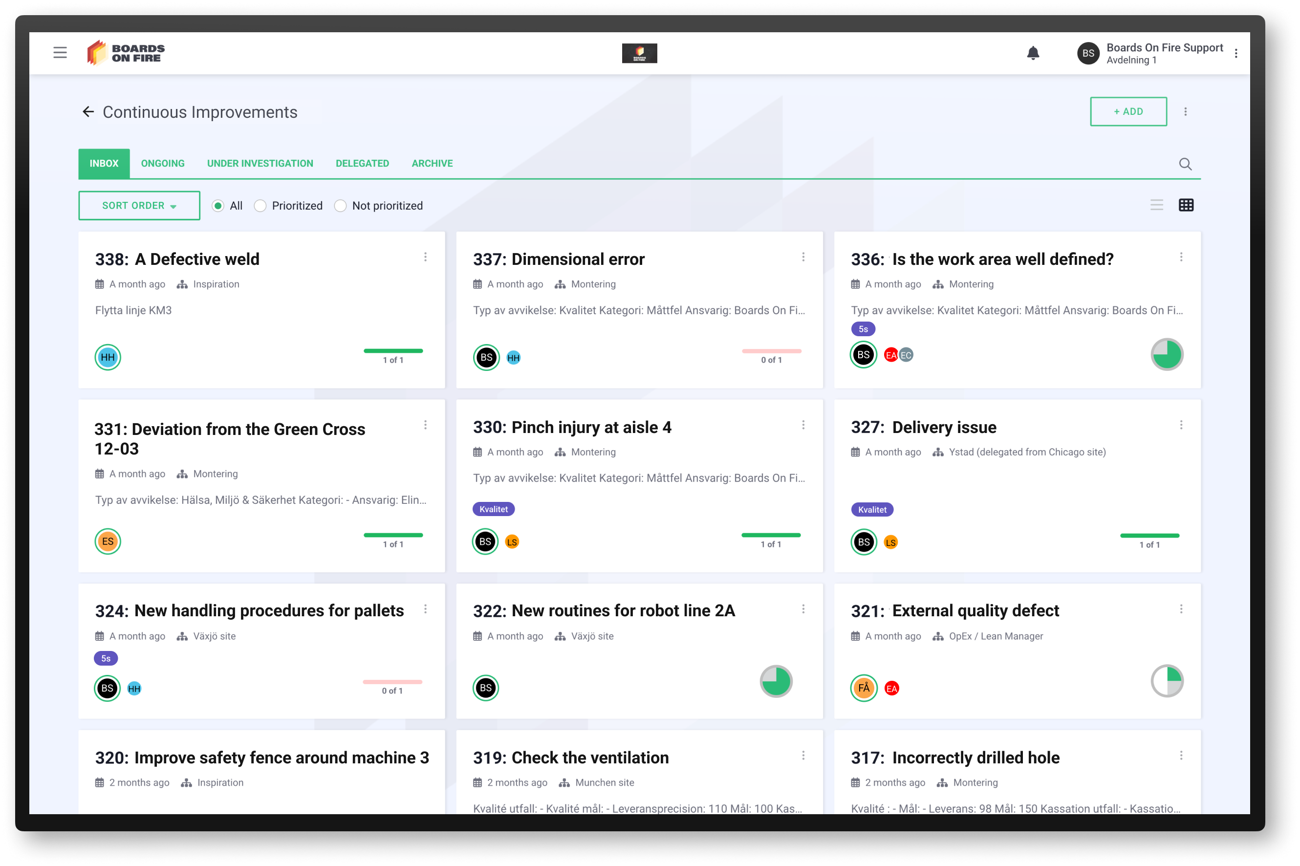 Mockup på Boards on Fire Ständiga förbättringar tavla