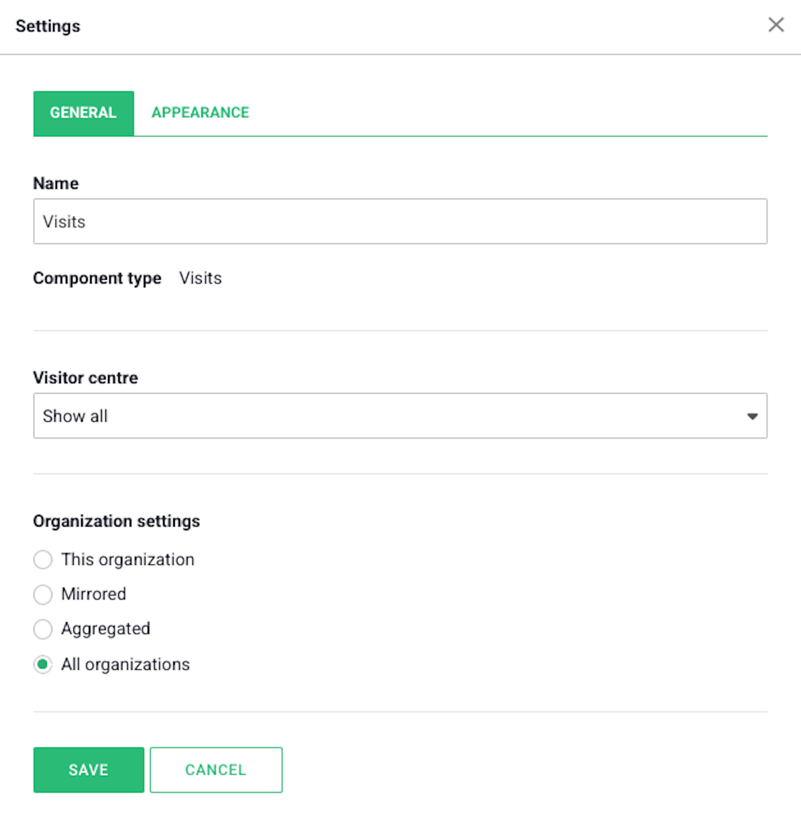 visits component settings - general