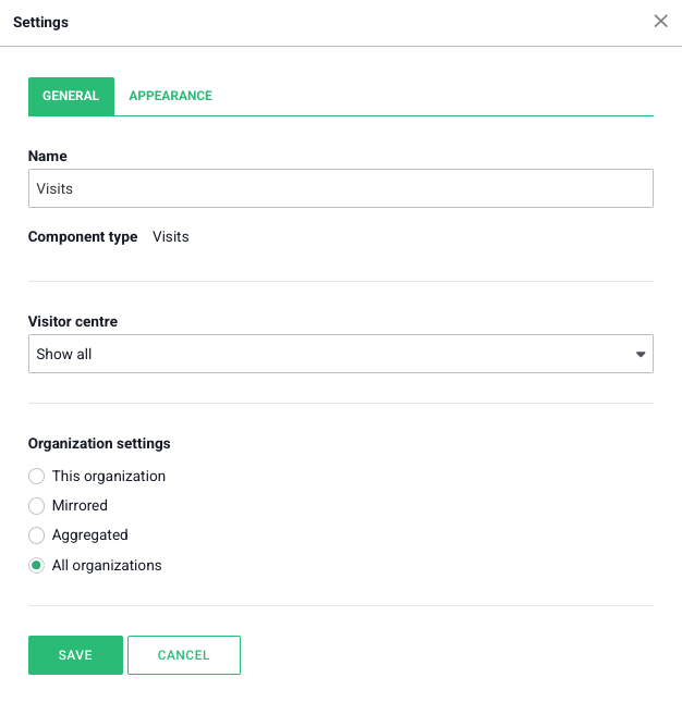 visits component settings - general visits component settings - general