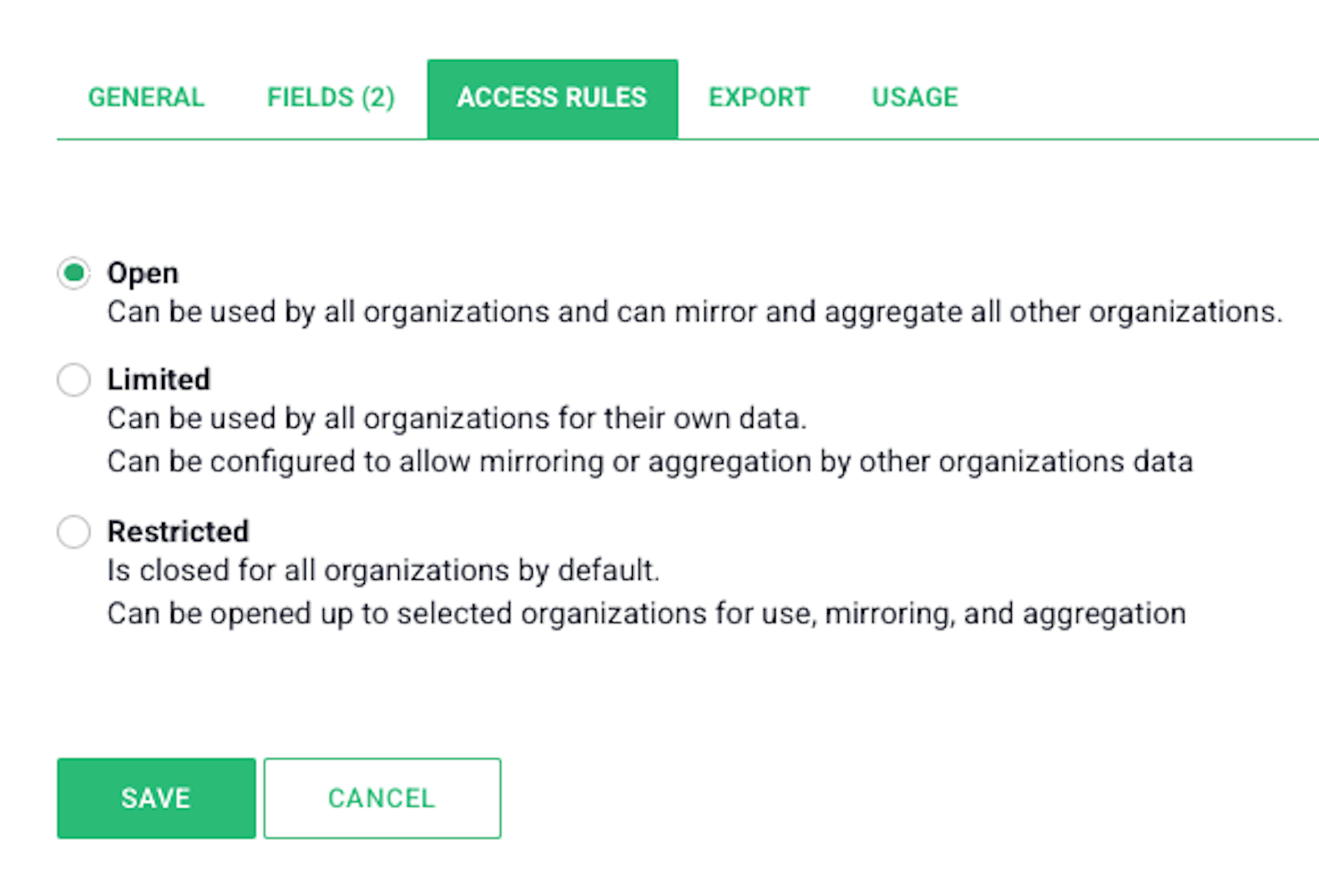 datasource settings - access rules