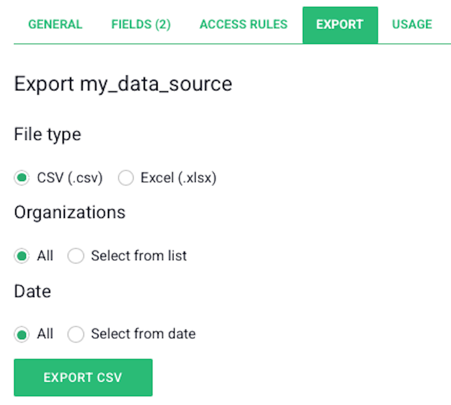 datasource settings - export