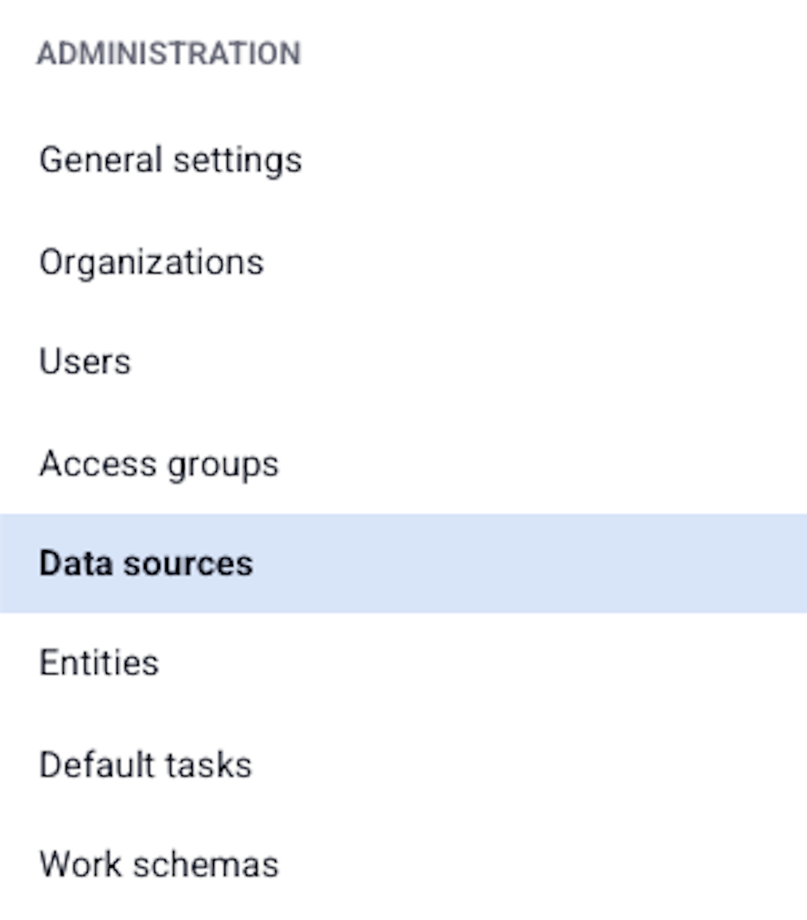 data sources in side menu