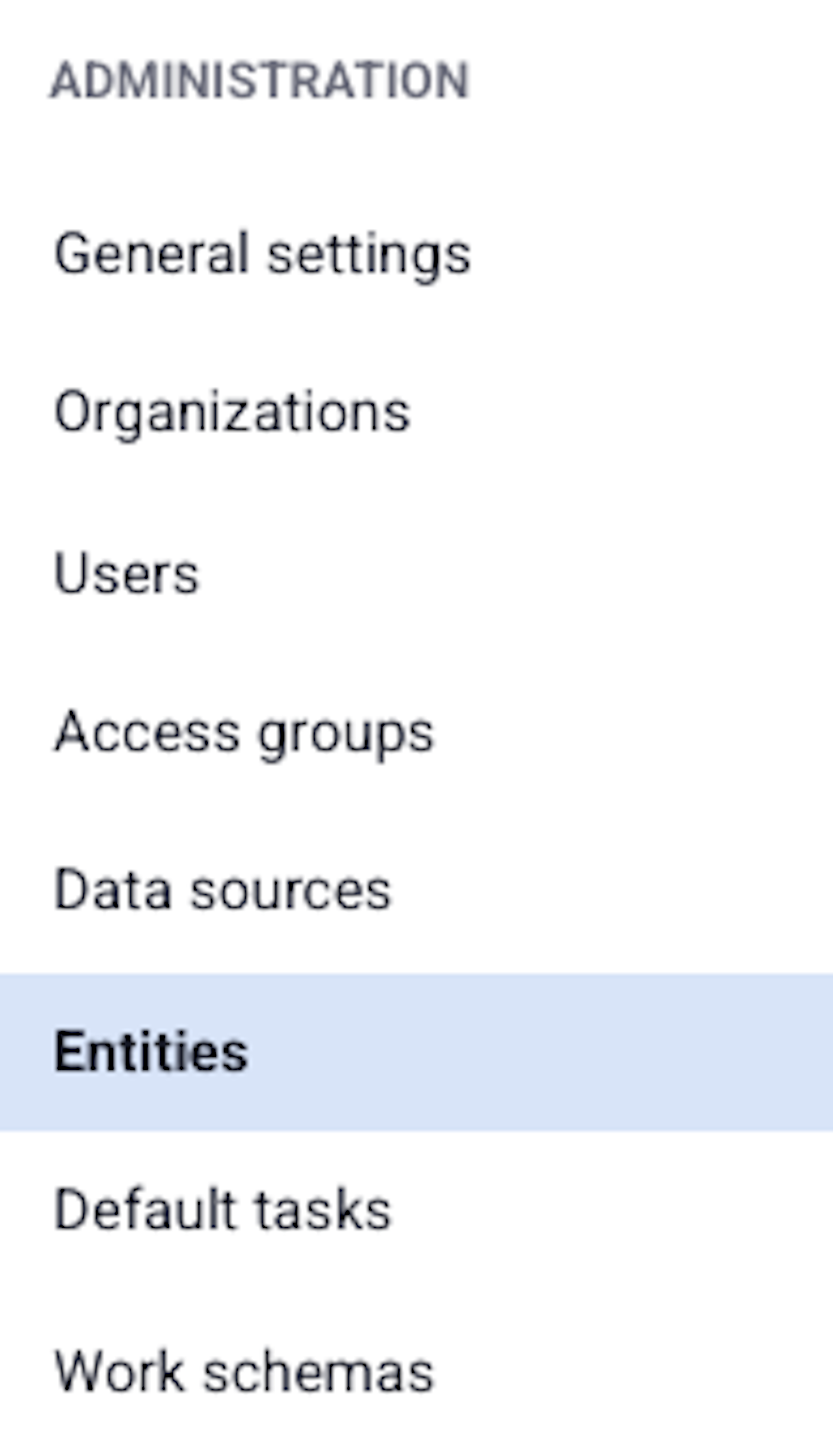 entities in side menu